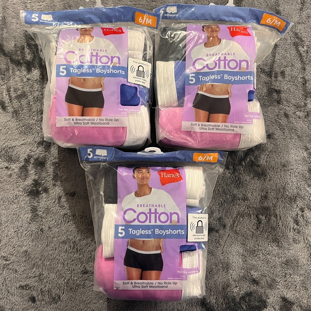 Hanes Boyshorts Cotton Tagless Breathable No Ride Up Woman's Size 6/M (5-Packs)